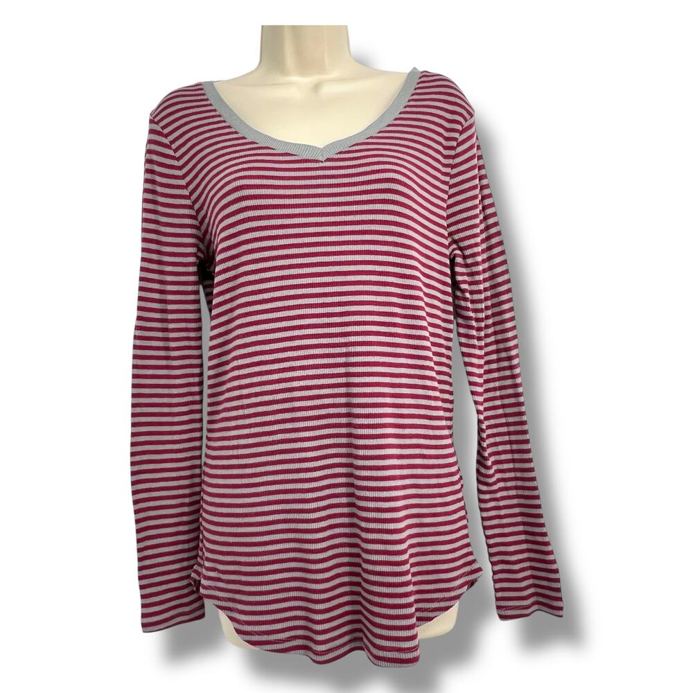 VINTAGE Y2K Ribbed Knit V-neck Casual Long Sleeve Top XL Retro Skater Grunge